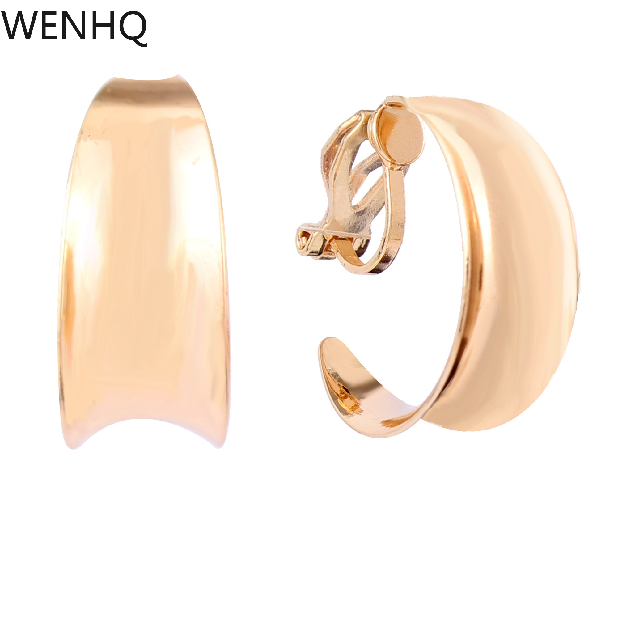 WENHQ-새로운 도착 C 모양 골드 컬러 후프 클립 귀걸이, 여성 럭셔리 패션 커프 귀걸이 귀여운 파티 생일 선물